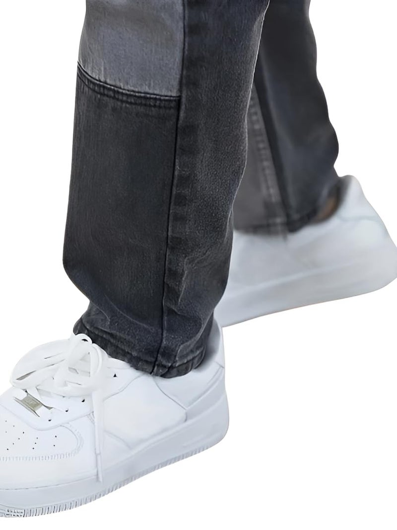 Ben Martin Men's Stretchable Slim Fit Grey Color Block Casual Denim High Rise Jeans Size 28 - Image 5
