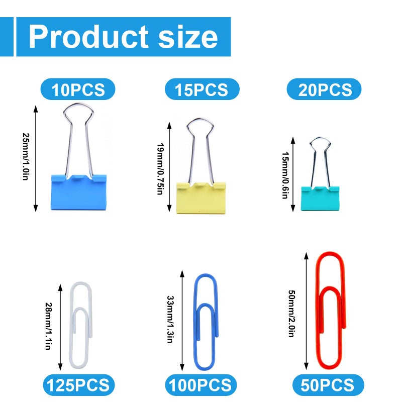 DENGXINWEI 320PCS Paper Clips Binder Clips,Colored Paperclips and BinderClips Assorted Sizes(S/M/L),Colored Office Clips Set,Paper Clamps,Colorful Binder Clips for Office School Supplies Document Organizing - Image 2