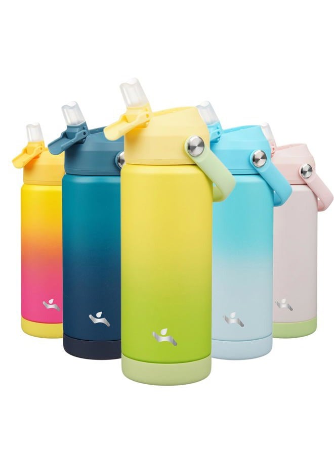 Konokyo Insulated Water Bottle with Straw Lid,18 oz Stainless Steel Vacuum Metal Bottle with Silicone Handle,Lime - Image 1