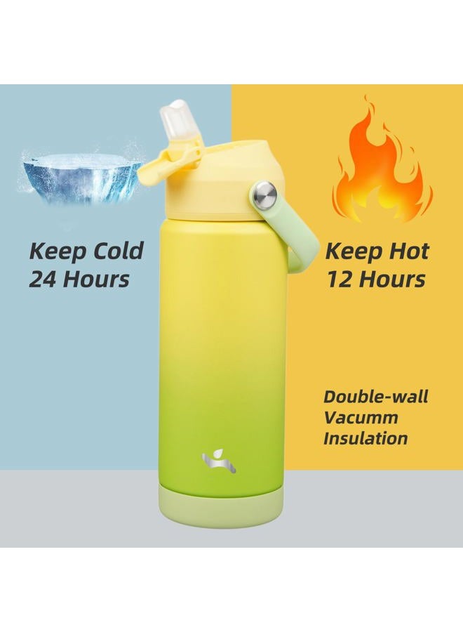 Konokyo Insulated Water Bottle with Straw Lid,18 oz Stainless Steel Vacuum Metal Bottle with Silicone Handle,Lime - Image 3