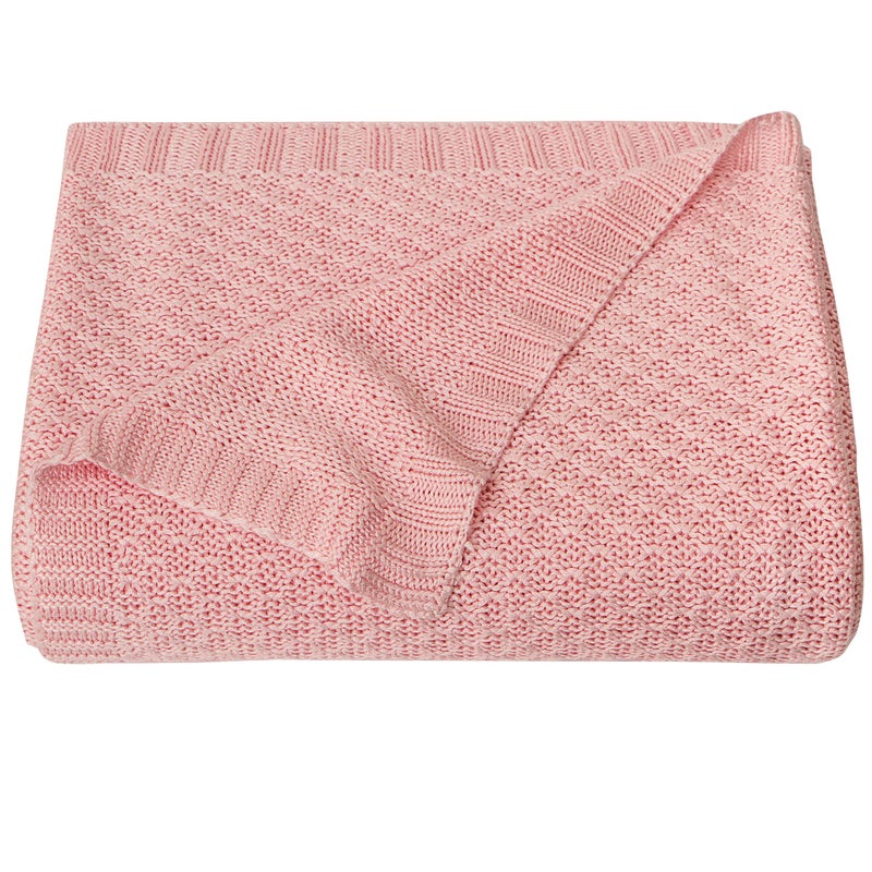 NTBAY Cable Knit Cooling Toddler Blanket, Soft and Breathable Baby Blanket 30x40 Inches Made from Rayon Derived from Bamboo for Crib, Stroller, Nursery, Pink - Image 1