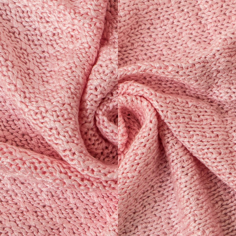 NTBAY Cable Knit Cooling Toddler Blanket, Soft and Breathable Baby Blanket 30x40 Inches Made from Rayon Derived from Bamboo for Crib, Stroller, Nursery, Pink - Image 2
