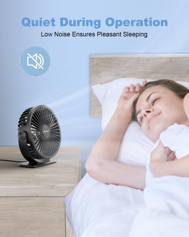 TriPole Desk Fan USB Powered Small Portable Fan, 3 Speeds Adjustable Strong Breeze Mini Personal Fans, 360° Rotation Quiet Plug In USB Fans for Desktop Bedroom Office Table Travel, Black, 4.9ft Cable - Image 5