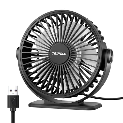 TriPole Desk Fan USB Powered Small Portable Fan, 3 Speeds Adjustable Strong Breeze Mini Personal Fans, 360° Rotation Quiet Plug In USB Fans for Desktop Bedroom Office Table Travel, Black, 4.9ft Cable - Image 1