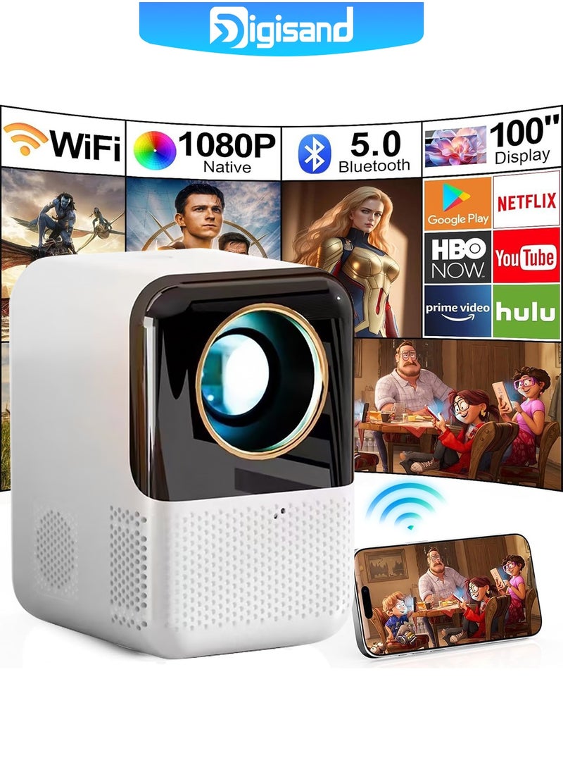 ديقيساند 【التركيز التلقائي】جهاز عرض صغير، جهاز عرض محمول يعمل بنظام Android 10 WiFi6 BT 5.0 بتركيز إلكتروني يدعم دقة عالية كاملة، جهاز عرض مسرح منزلي متوافق مع عصا التلفزيون/الهاتف الذكي/HDMI/USB  - Image 1