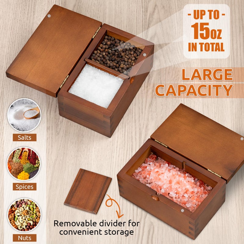 Demigo Salt Cellar Acacia Wood Salt Box with Flip Lid, 5.6x3.6x3 Inches 20 oz Large Storage Space, Perfect Container for Keeping Salt, Spice, Herbs or Favorite Seasonings (Dark Brown) - Image 4
