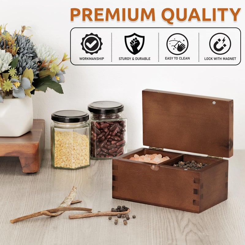 Demigo Salt Cellar Acacia Wood Salt Box with Flip Lid, 5.6x3.6x3 Inches 20 oz Large Storage Space, Perfect Container for Keeping Salt, Spice, Herbs or Favorite Seasonings (Dark Brown) - Image 3