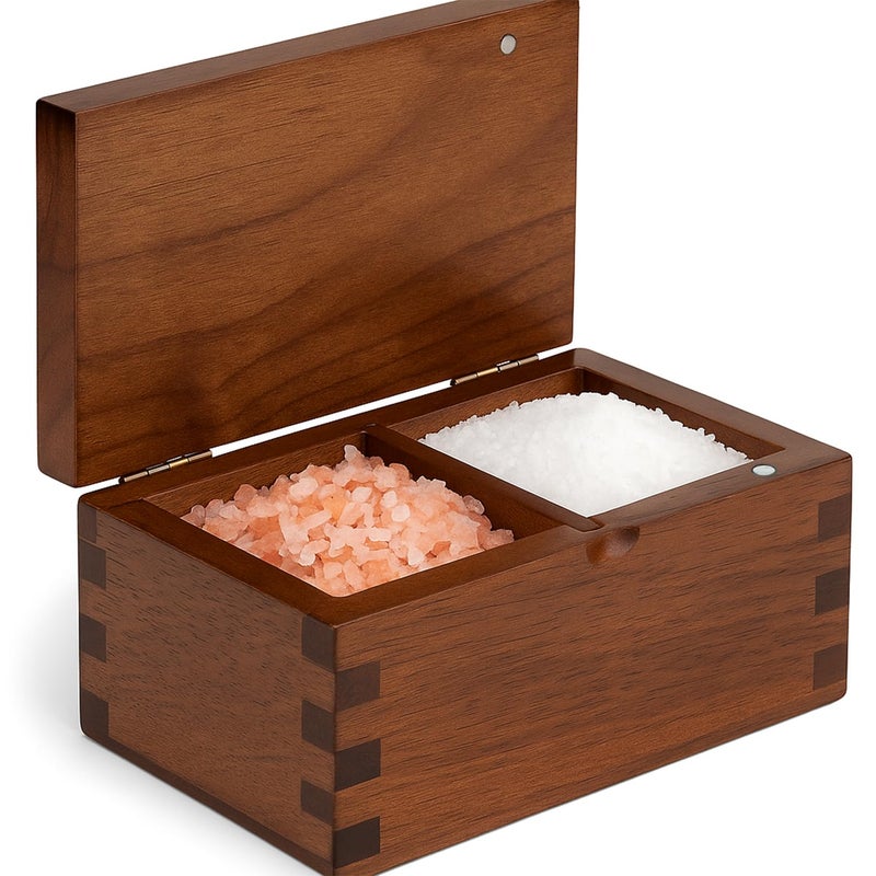 Demigo Salt Cellar Acacia Wood Salt Box with Flip Lid, 5.6x3.6x3 Inches 20 oz Large Storage Space, Perfect Container for Keeping Salt, Spice, Herbs or Favorite Seasonings (Dark Brown) - Image 1