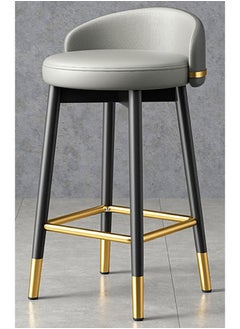 Flannel Bar Stools Round Seat, Modern Casual High Barstool Chairs with Back Footrest, Counter Cafe Kitchen Breakfast Pub