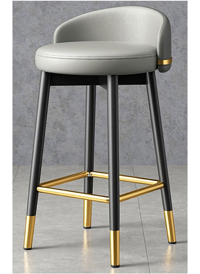 DubaiGallery - Flannel Bar Stools Round Seat, Modern Casual High Barstool Chairs with Back Footrest, Counter Cafe Kitchen Breakfast Pub - Image 1