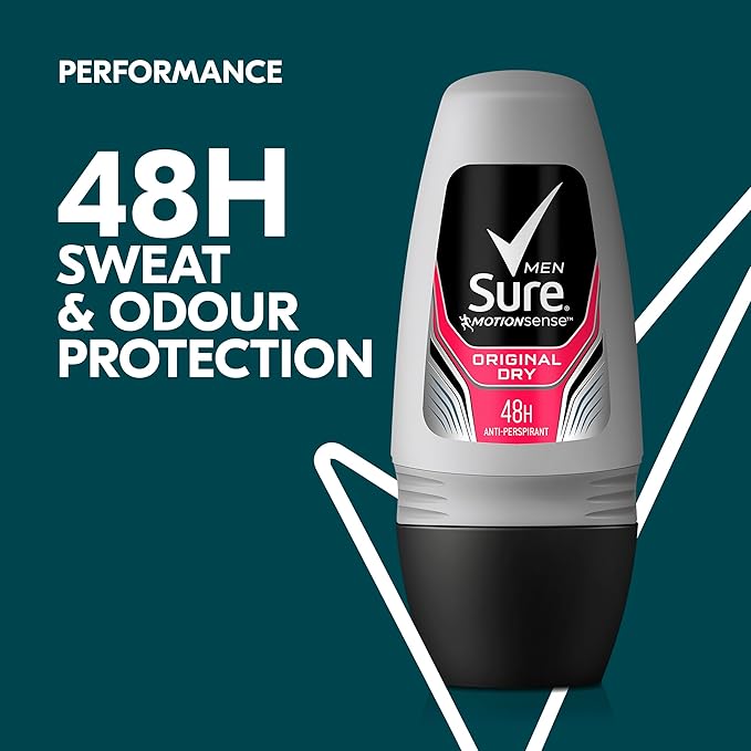 Sure Original Dry Antiperspirant Roll On deodorant for men with MotionSense technology for 48hour sweat and odour protection 6x 50 ml
