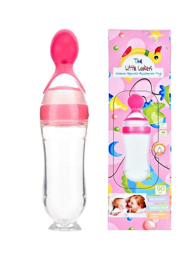 The Little Lookers - Baby Squeezy Food Grade Silicone Feeder Bottle With Spoon Feeder For Infants Baby ; Ceralac Feeder Rice Paste Milk Food Feeder90Ml (Pink) - Image 1