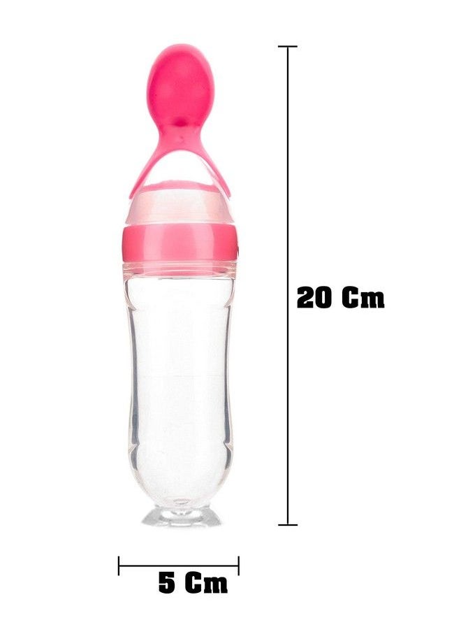 The Little Lookers - Baby Squeezy Food Grade Silicone Feeder Bottle With Spoon Feeder For Infants Baby ; Ceralac Feeder Rice Paste Milk Food Feeder90Ml (Pink) - Image 1