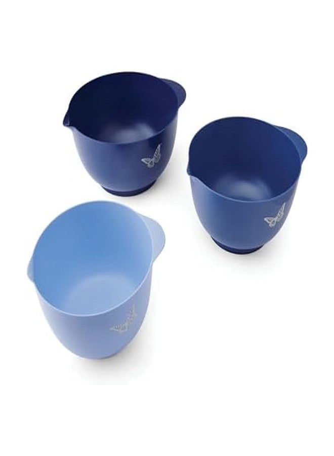 Dolly Parton Mixing Bowl Set, 3 Piece Kitchen Bowl Set with Blue Butterfly Design, Nesting Bowls with Pour Spouts and Nonslip Bases, Dishwasher Safe, 2/3/4 Quart Sizes - Image 1