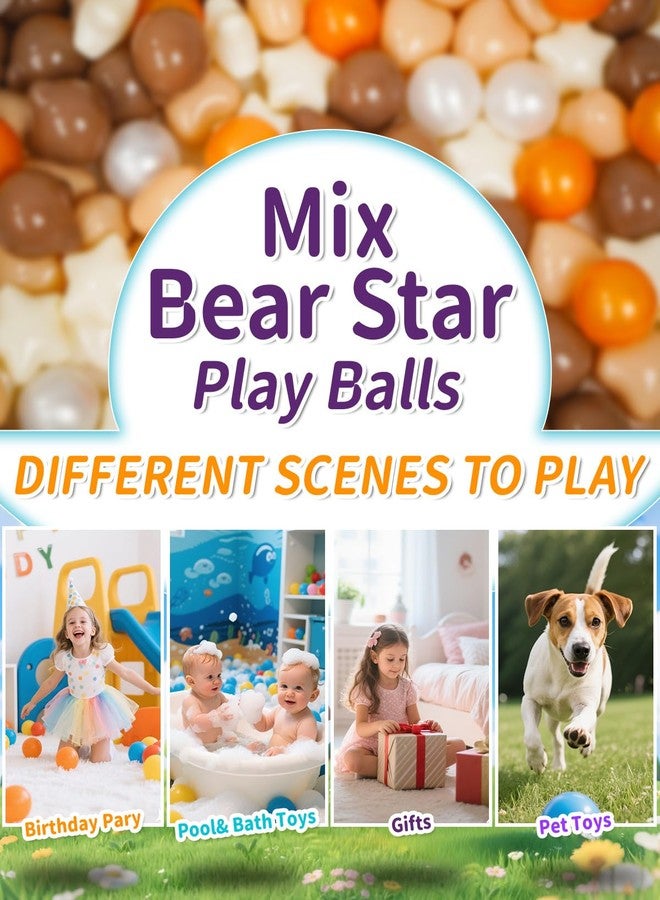 TRENDPLAY كرات حوض تريند بلاي على شكل نجمة ودب وقلب للأطفال الصغار، 50 قطعة، كرات ألعاب بلاستيكية للأولاد والبنات، لون قهوة + بني + أبيض كريمي - Image 3