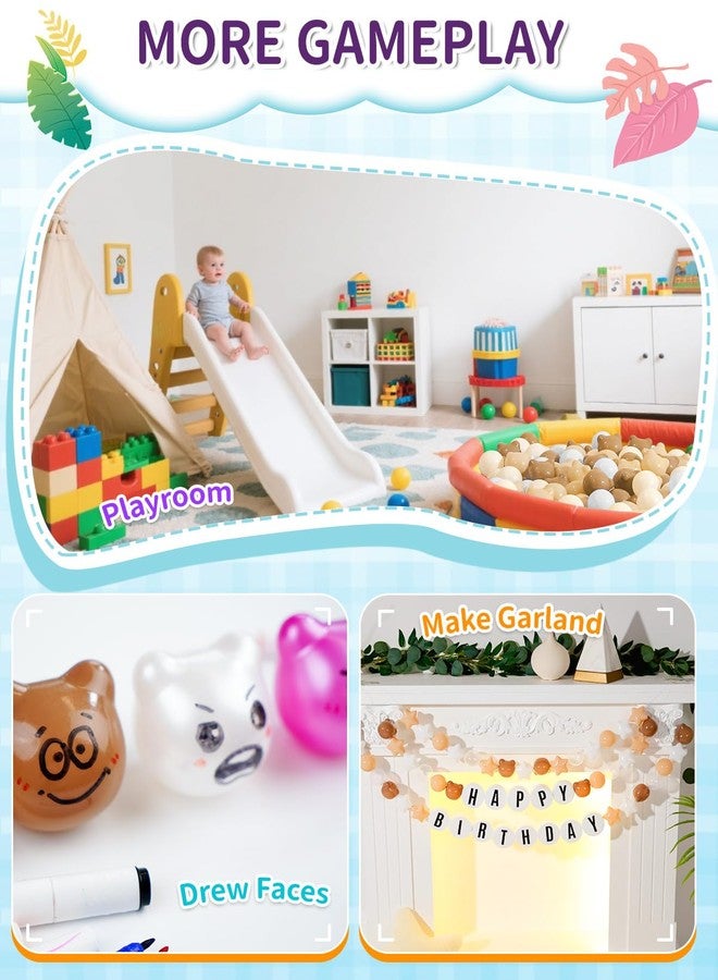 TRENDPLAY كرات حوض تريند بلاي على شكل نجمة ودب وقلب للأطفال الصغار، 50 قطعة، كرات ألعاب بلاستيكية للأولاد والبنات، لون قهوة + بني + أبيض كريمي - Image 5