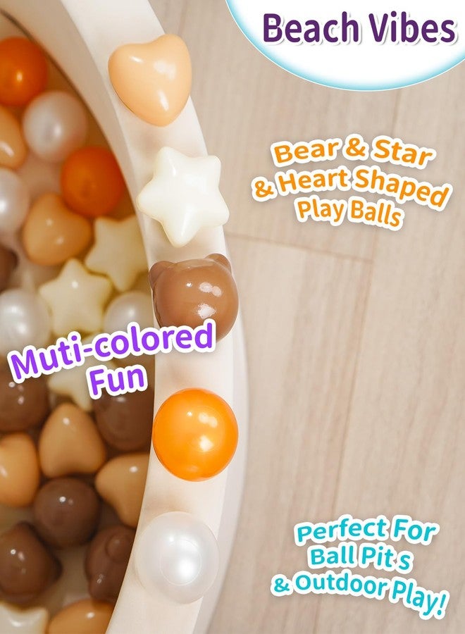 TRENDPLAY كرات حوض تريند بلاي على شكل نجمة ودب وقلب للأطفال الصغار، 50 قطعة، كرات ألعاب بلاستيكية للأولاد والبنات، لون قهوة + بني + أبيض كريمي - Image 2