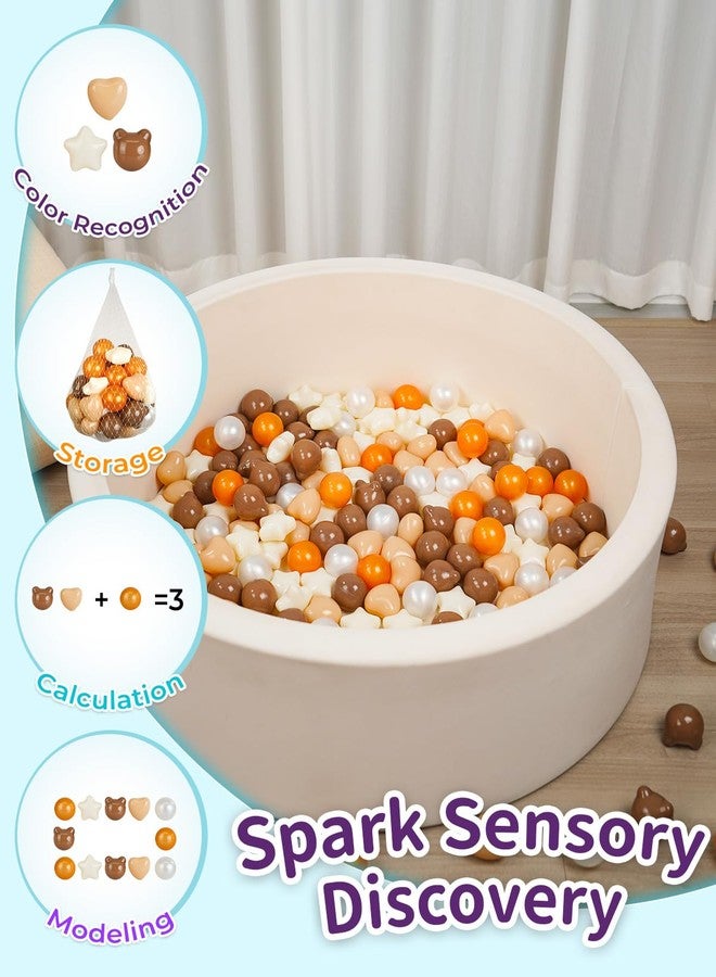 TRENDPLAY كرات حوض تريند بلاي على شكل نجمة ودب وقلب للأطفال الصغار، 50 قطعة، كرات ألعاب بلاستيكية للأولاد والبنات، لون قهوة + بني + أبيض كريمي - Image 4