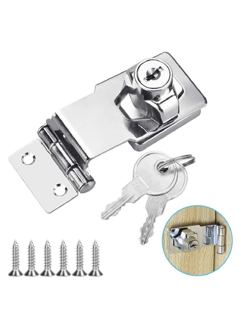 Small Hasp and Staple 90 Degrees Metal Lock 3 Inch/76mm Door Bolt Latch Buckle Safety Clasp Knob Shed Locks with Padlock, Key, Screws for Cabinets Cupboard Drawer Gate - Image 1