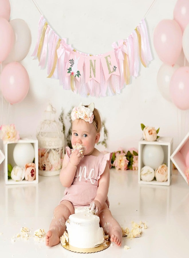 HIKLO Some Bunny Is One High Chair Banner - Bunny 1st Birthday Decorations for Girls, Spring Rabbit First Birthday Party Supplies, Pink Bow Easter Party Photo Props Cake Smash - Image 4