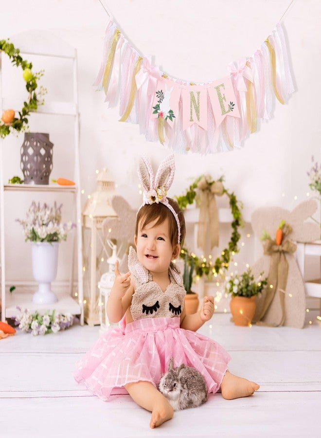 HIKLO Some Bunny Is One High Chair Banner - Bunny 1st Birthday Decorations for Girls, Spring Rabbit First Birthday Party Supplies, Pink Bow Easter Party Photo Props Cake Smash - Image 3