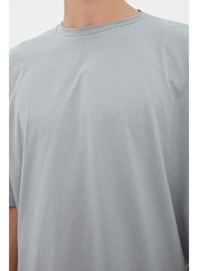 trendyol Gray Men's Basic  Crew Neck Oversize/Wide Cut Short Sleeve T-Shirt - Image 3