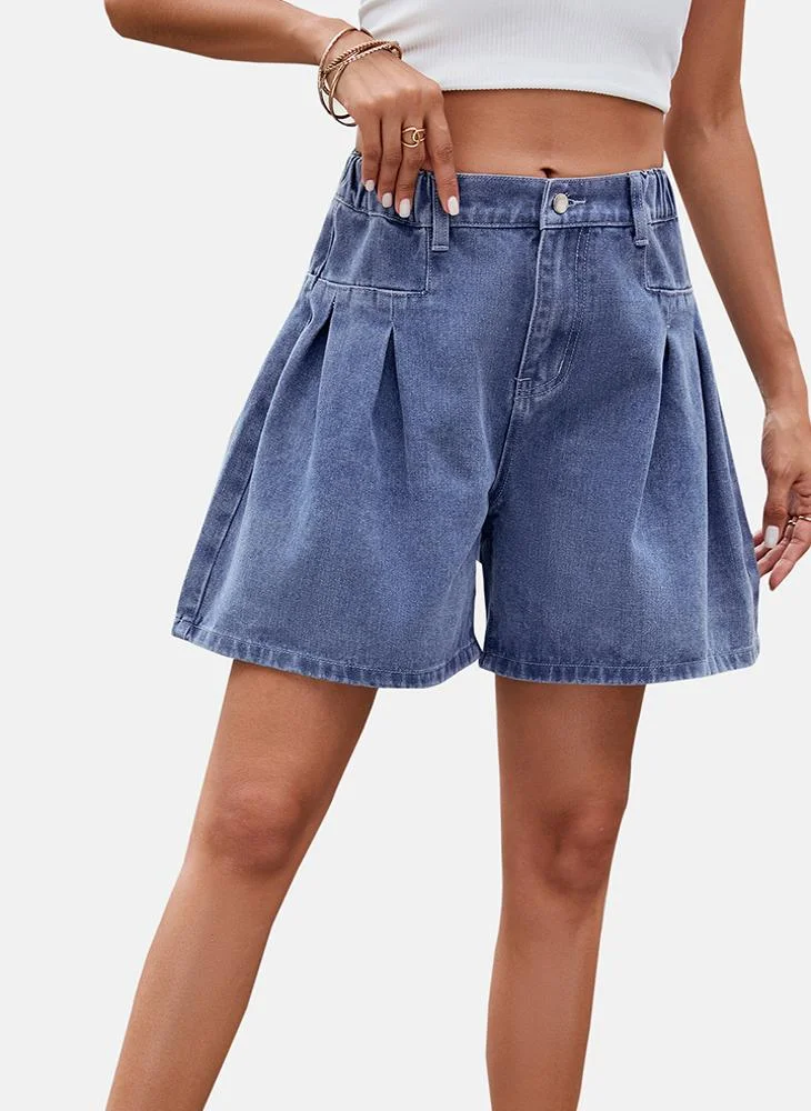 يونيكي Blue Mid Rise Plain Regular Fit Shorts