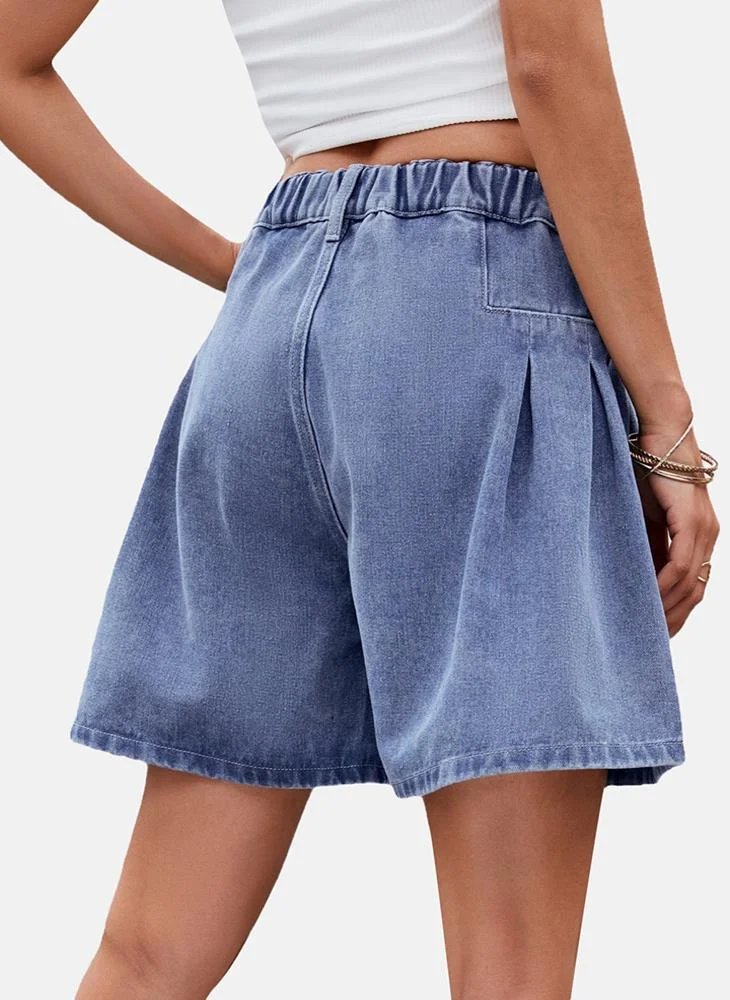 يونيكي Blue Mid Rise Plain Regular Fit Shorts