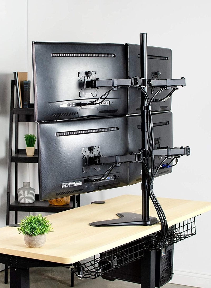 NEWSTAR Quad Monitor Stand for 13–32" Screens | Heavy Duty Adjustable Mount Holds 4 Monitors | 32kg Capacity, 360° Rotation, Height Adjustable, Cable Management – Black - Image 2