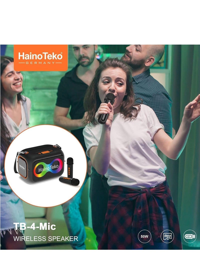Haino Teko TB-4 mic Wireless Portable Bluetooth Speaker with 2 Wireless Mics - Image 4