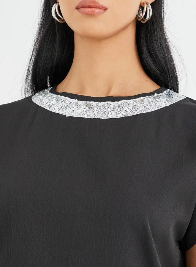 Take Two Take Two Sequined Neckline Top and Pants Co-Ords