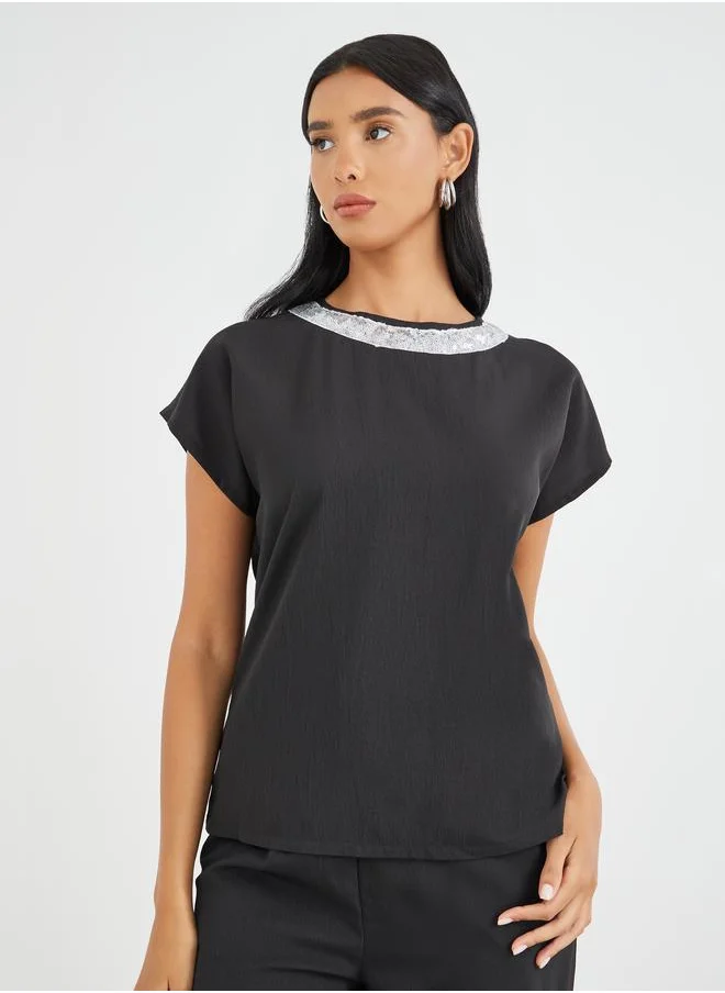 تايك تو Take Two Sequined Neckline Top and Pants Co-Ords