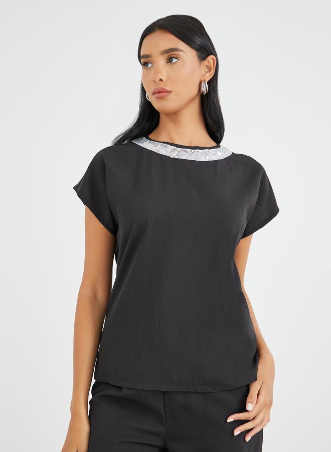 Take Two Sequined Neckline Top and Pants Co-Ords - Image 2