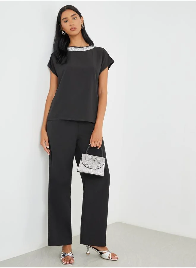 تايك تو Take Two Sequined Neckline Top and Pants Co-Ords
