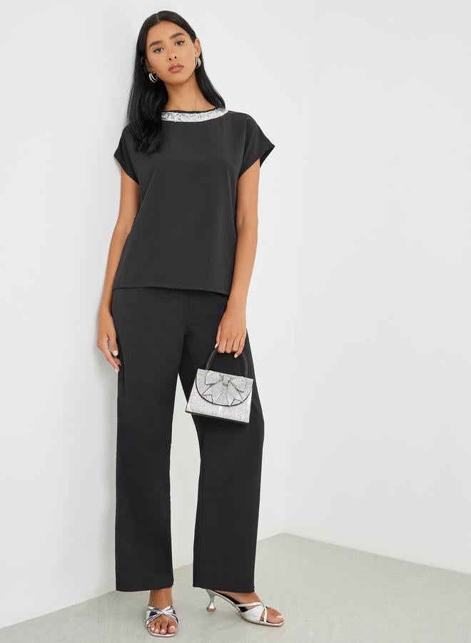 Take Two Sequined Neckline Top and Pants Co-Ords - Image 1