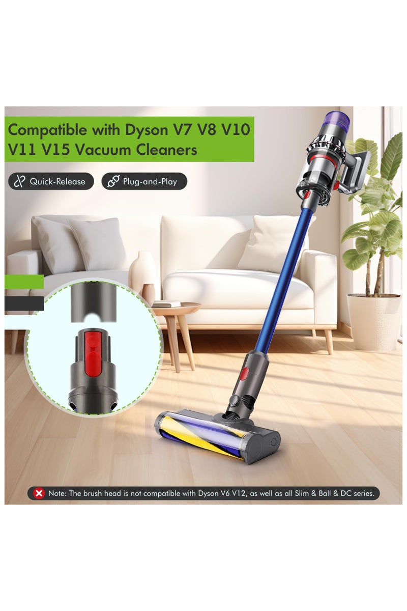 اكسيسن ملحقات المكنسة الكهربائية Motorhead لمكانس Dyson V7 V8 V10 V11 V15 اللاسلكية، رأس فرشاة للأرضيات الخشبية الصلبة سريعة التحرير مع ضوء كشف الغبار، رأس تنظيف ناعم قابل للاستبدال، قطع غيار - Image 2
