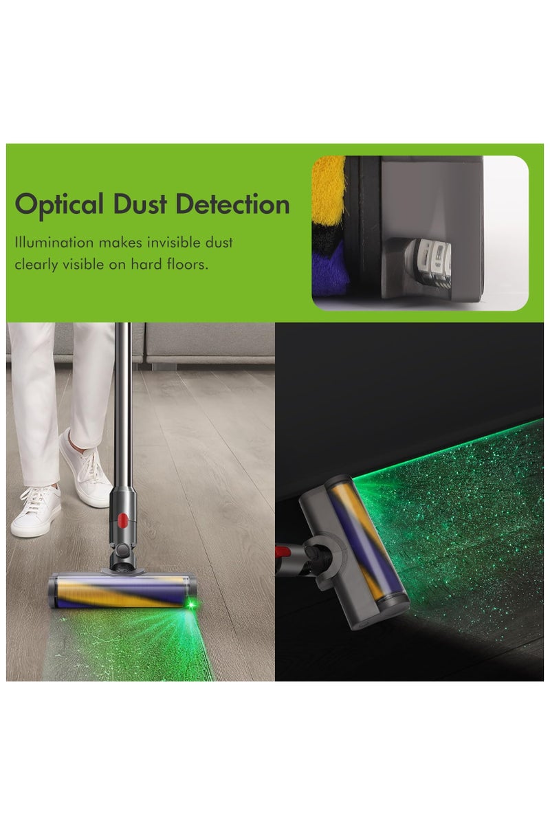 اكسيسن ملحقات المكنسة الكهربائية Motorhead لمكانس Dyson V7 V8 V10 V11 V15 اللاسلكية، رأس فرشاة للأرضيات الخشبية الصلبة سريعة التحرير مع ضوء كشف الغبار، رأس تنظيف ناعم قابل للاستبدال، قطع غيار - Image 3