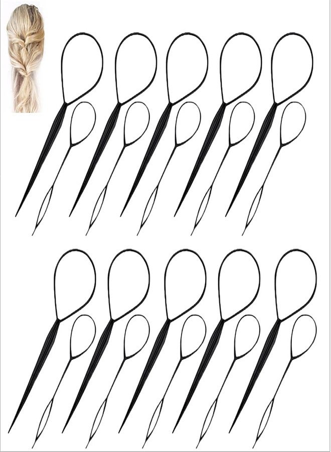 nanaxagly 10 Pairs Hair Tail Tools, Hair Braid Accessories,French Braid Tool Loop for Hair Styling, 20pcs, black Color - Image 1
