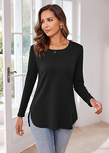Herou Women's Casual Long Sleeve T Shirt Crewneck With Side Split Fall Pullover Loose Tunic Sweater Tops - Image 3
