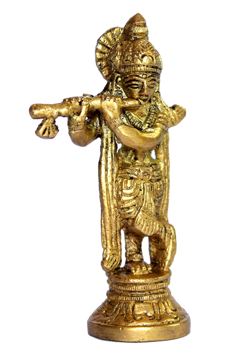 eSplanade - Krishna Kishan Makhan Chor Laddoo Gopal Thakurji Murti Idol Statue Sculpture - Brass - 3.5" Inches - Image 4