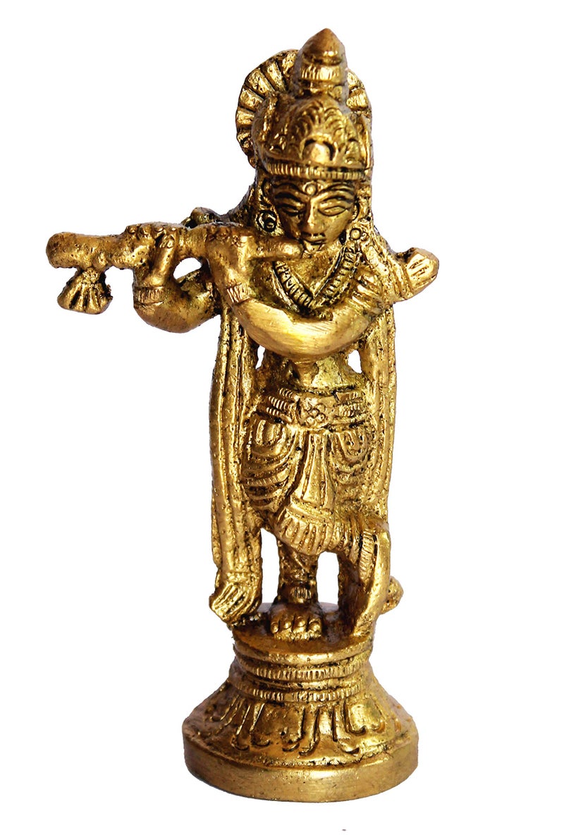 eSplanade - Krishna Kishan Makhan Chor Laddoo Gopal Thakurji Murti Idol Statue Sculpture - Brass - 3.5" Inches - Image 3