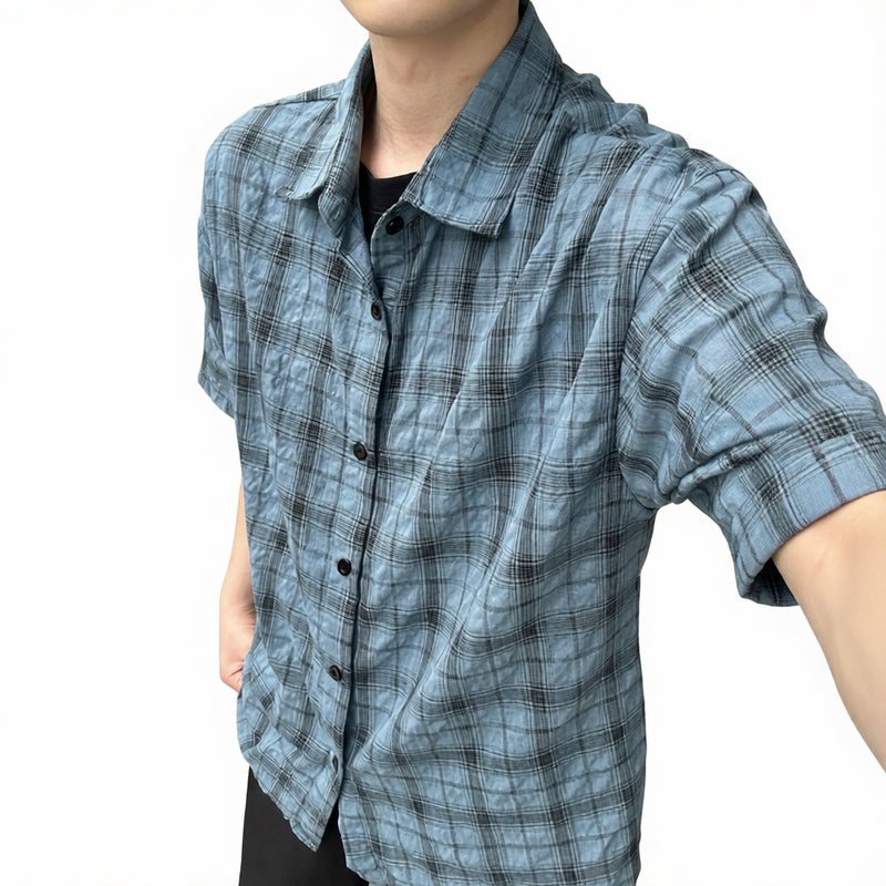 Men's Short Sleeve Plaid Shirt Summer Casual Loose Fit Quick Dry Outdoor Top - Image 2