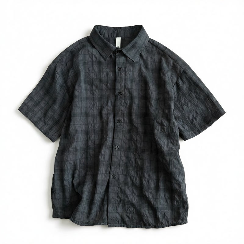 Men's Short Sleeve Plaid Shirt Summer Casual Loose Fit Quick Dry Outdoor Top - Image 1