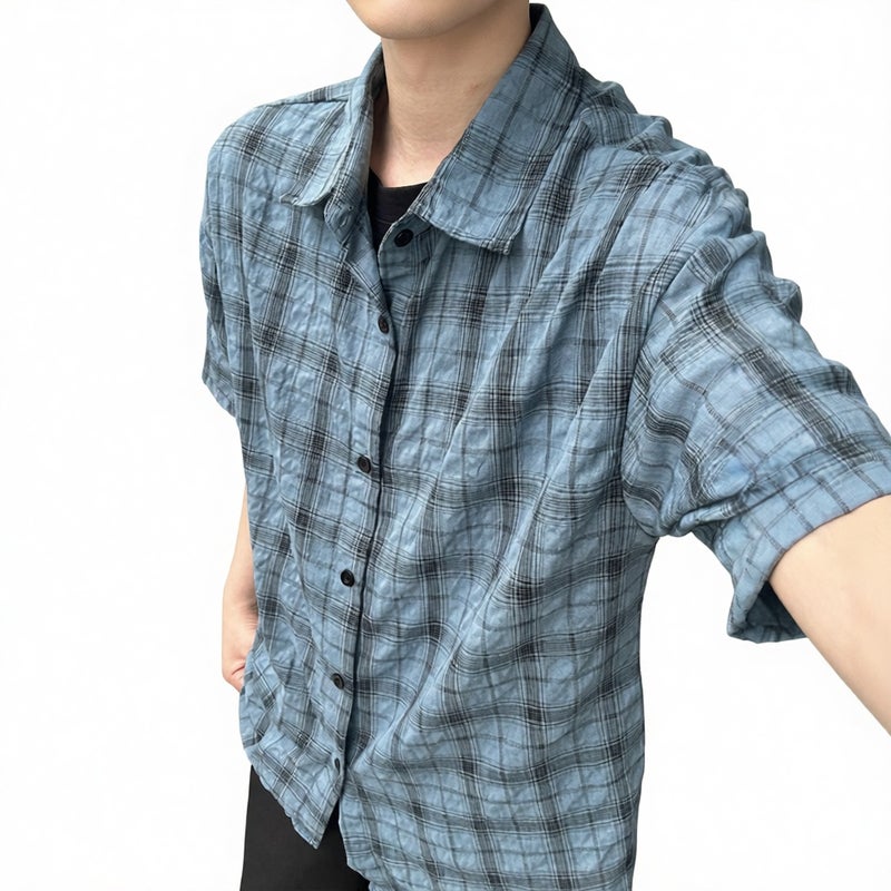 Men's Short Sleeve Plaid Shirt Summer Casual Loose Fit Quick Dry Outdoor Top - Image 4