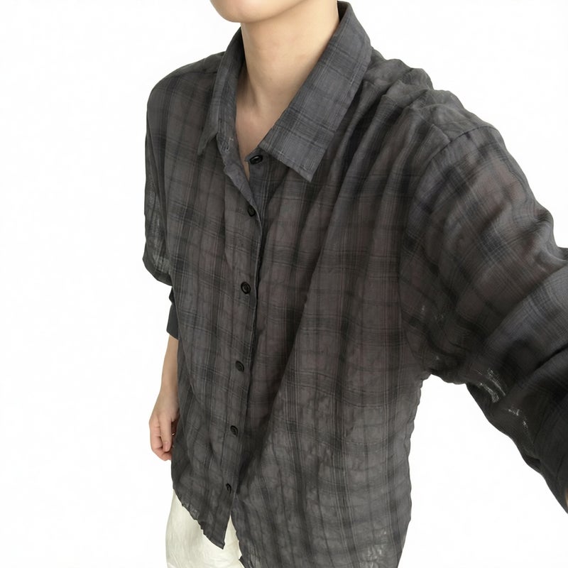 Men's Short Sleeve Plaid Shirt Summer Casual Loose Fit Quick Dry Outdoor Top - Image 3