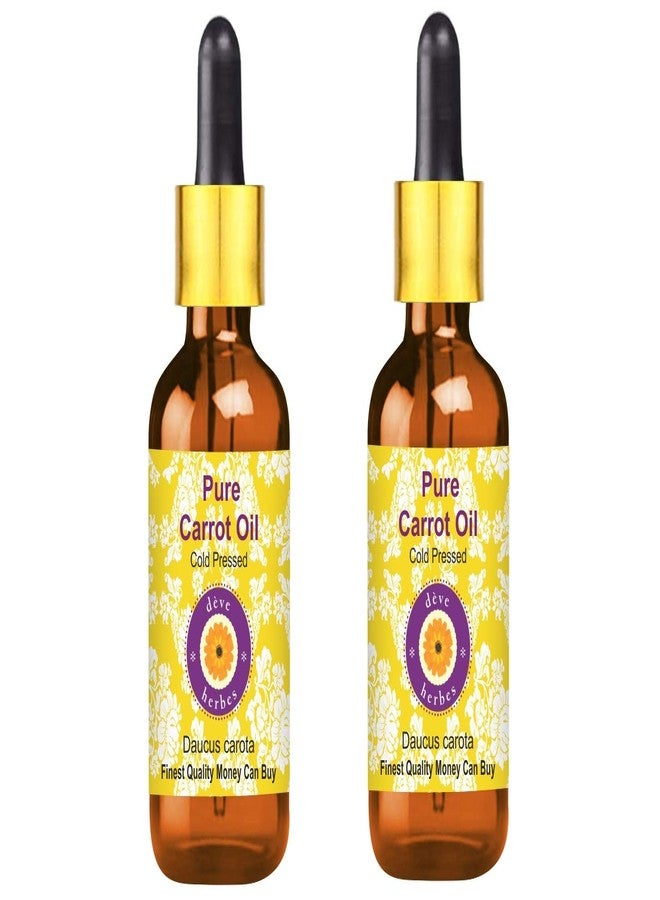 Deve Herbes Pure Carrot Oil (Daucus carota) with Glass Dropper | Cold Pressed | Natural | Undiluted | For Diluting Essential Oils | For Skin & Massage | Men & Women | 100ml X 2 - Image 1