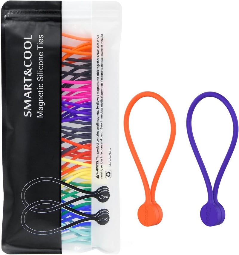 Smart&Cool Reusable Silicone Magnetic Cable Ties for Bundling and Organizing, Holding Stuff, Book Markers, Fridge Magnets, Assorted Color, 7.16'' (30-Pack, Multi) - Image 1