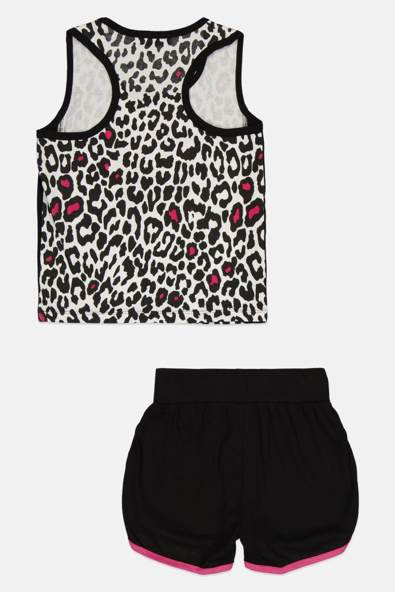 Guru 99 Kids Girl 2 Pieces Animal Print Sleeveless Top And Short Set, Multicolor  - Image 2