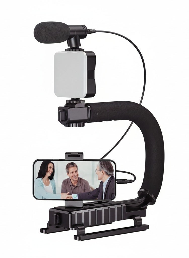 التخطيط طقم ترايبود تصوير احترافي محمول من PLOKAMA PK-777 مع مايكروفون وإضاءة LED وحامل للهاتف والكاميرا - Image 1