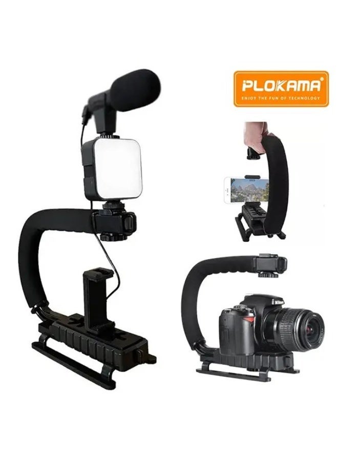 التخطيط طقم ترايبود تصوير احترافي محمول من PLOKAMA PK-777 مع مايكروفون وإضاءة LED وحامل للهاتف والكاميرا - Image 3